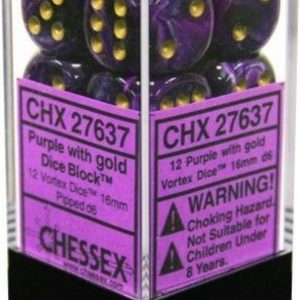 12 Vortex Purple /gold 16mm D6 Dice Block – CHX27637