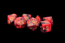 Red/Black w/ Gold Numbers 16mm Acrylic Poly Dice Set