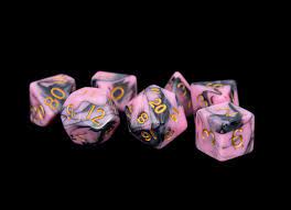 Pink/Black w/ Gold Numbers 16mm Acrylic Poly Dice Set