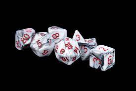 Marble w/ Red Numbers 16mm Acrylic Poly Dice Set