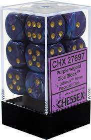 12 Purple /gold Lustrous 16mm D6 Dice Block – CHX27697