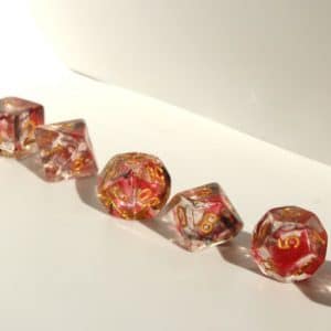 7 die Set of Ruby and Opal Polyhedral Dice