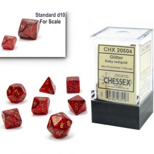 Mini : Glitter Rudy red/gold Mini-Polyhedral 7-dice set