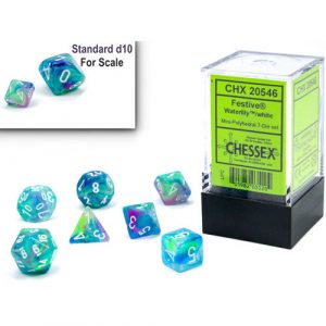 Mini : Festive Waterlily/White Mini-Polyhedral 7-dice set